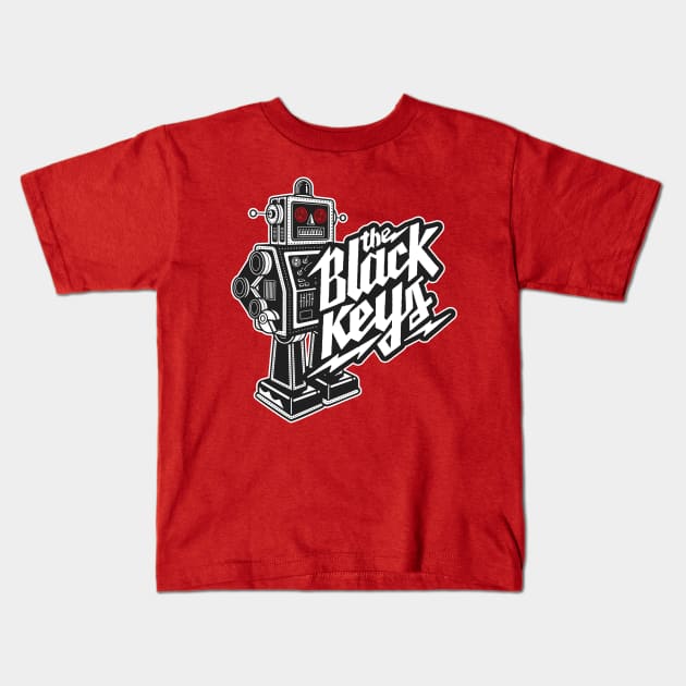 The Black Keys Retro Rockin'  Robot (Colored Eyes, Double-Sided) Kids T-Shirt by Recondo76